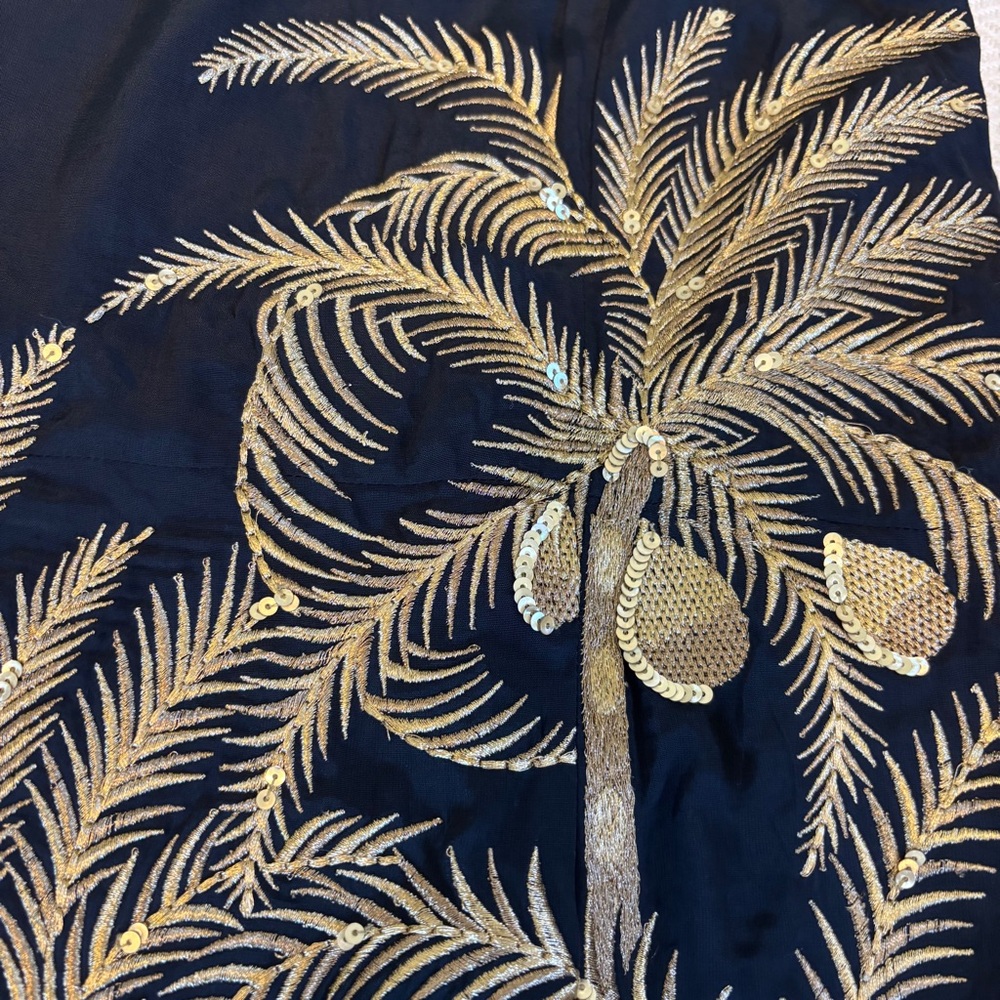 Figue Black Gold Embroidered Island Palm‎ Cocktail Dress